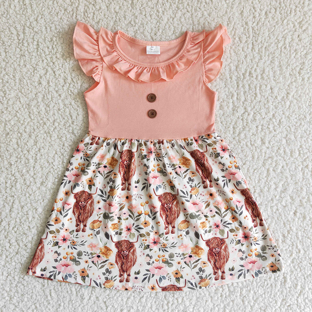 Sibling Baby Girls Western Highland Cow Pink Sister Clothes Sets