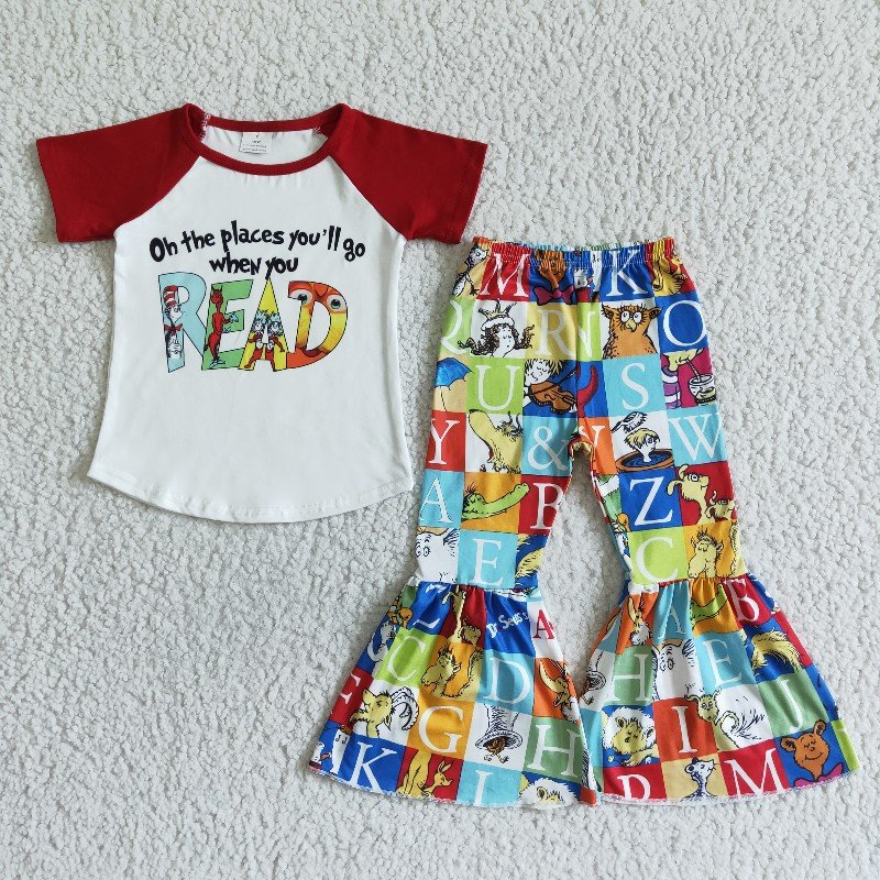 Promotion Sibling Baby Girls Dr Reading Shirts Pants Clothes Sets