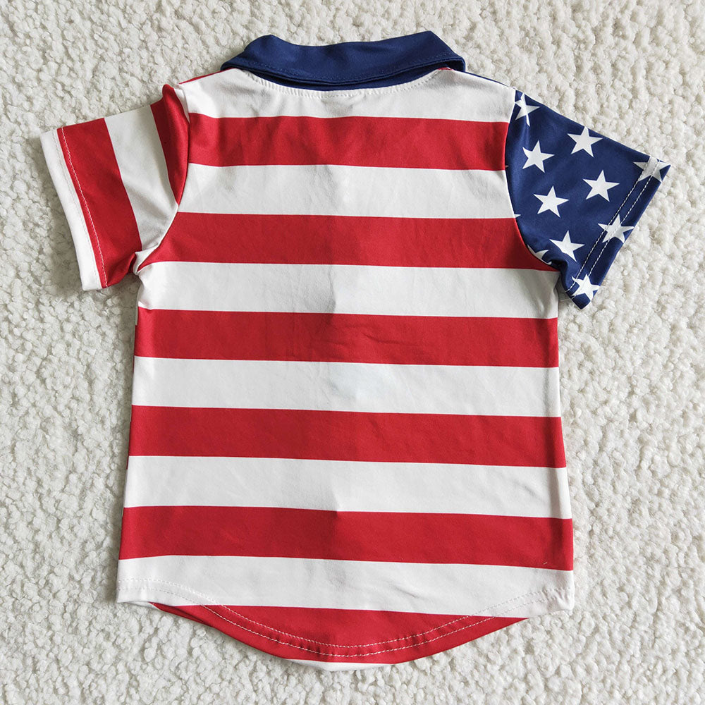 Sibling Brother Baby Boys 4th of July Star Stripe Button Up Shirts