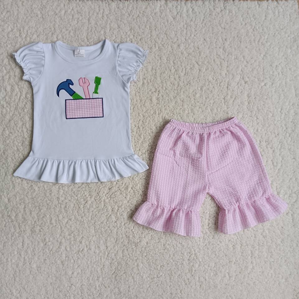 Baby Girls Tools Shirt Top Summer Ruffle Shorts Clothes Sets