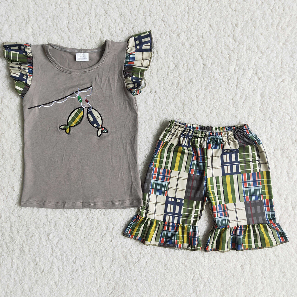Baby Girls Fishing Top Ruffle Shorts Clothes Sets