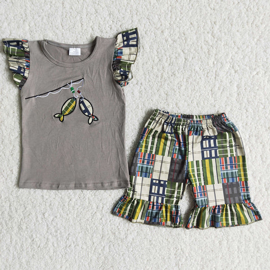 Baby Girls Fishing Top Ruffle Shorts Clothes Sets