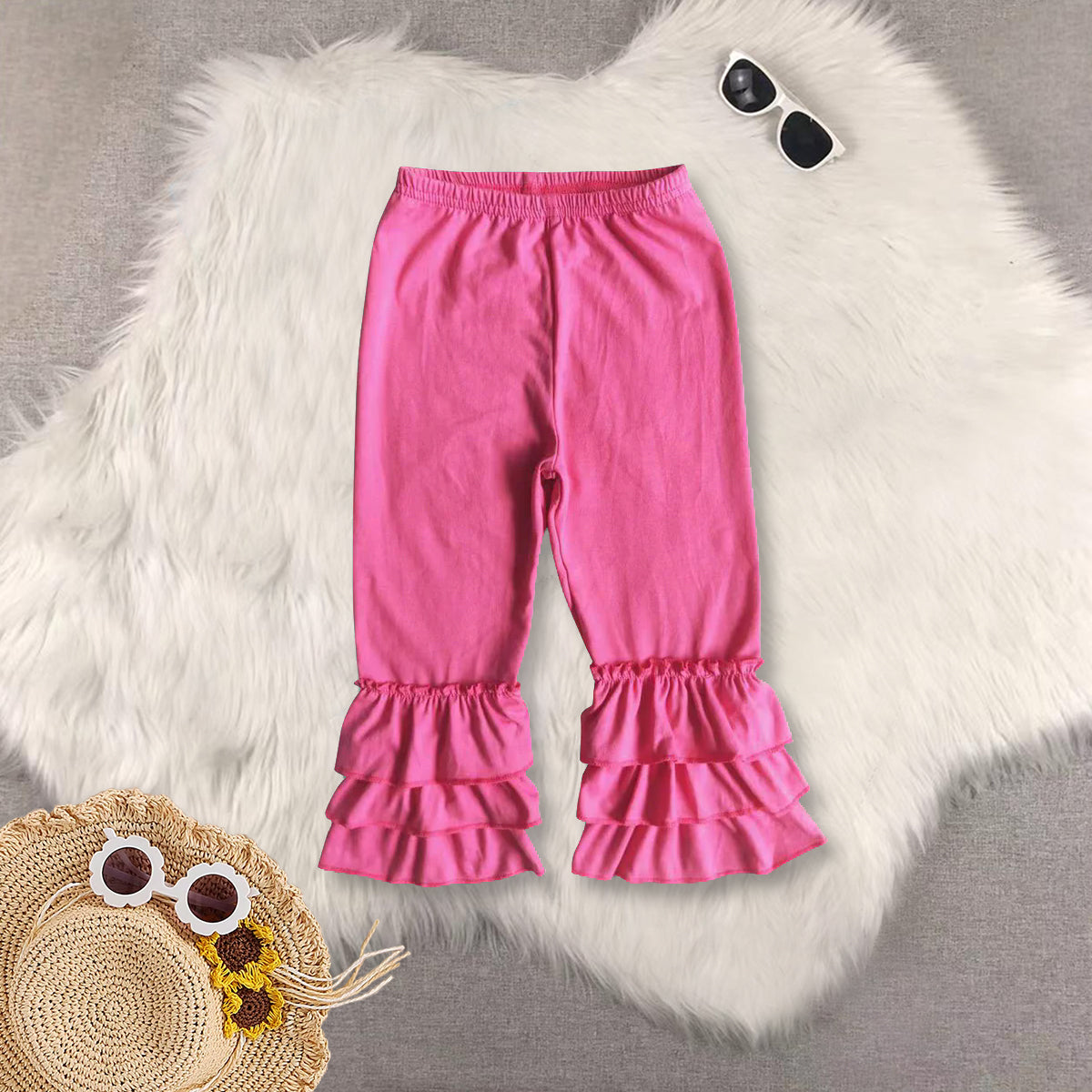 Sibling Baby Girls Triple Ruffle Cotton Pants