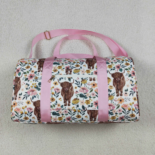 Western cow pink flower Gym bags