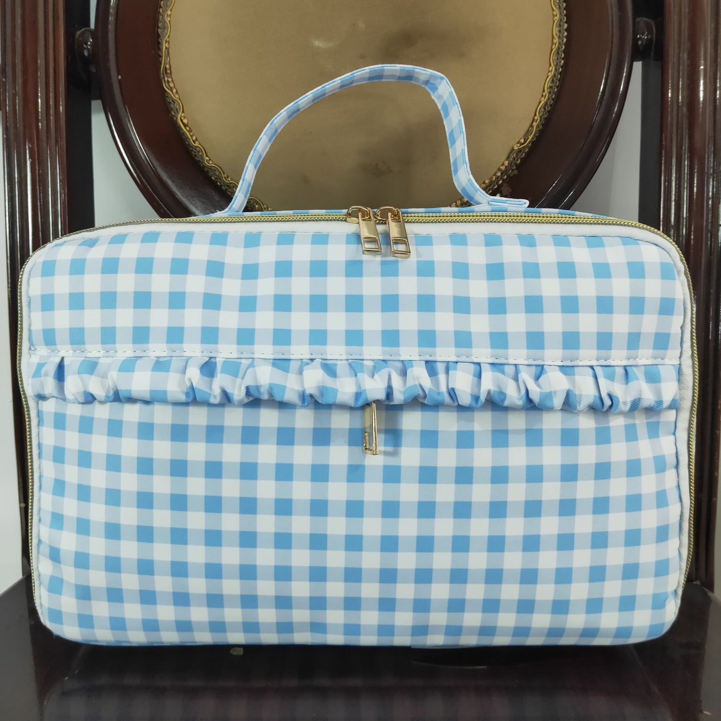 Baby Kids Back To School Sibling Blue Checkered Backpack Bags Lunch Boxes