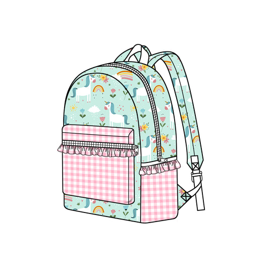 Baby Kids Girls Pink Checkered Unicorn Backpack Back Bags Preorder