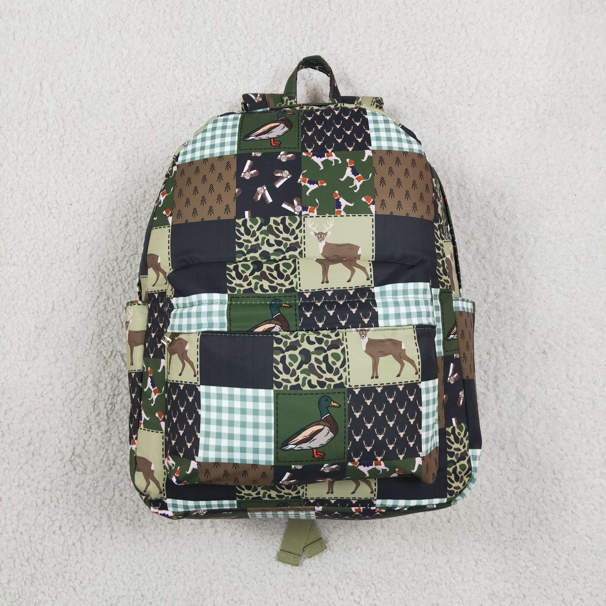Baby Boys Green Brown Ducks Deer Camo Checked Hunting School Backpack Bags