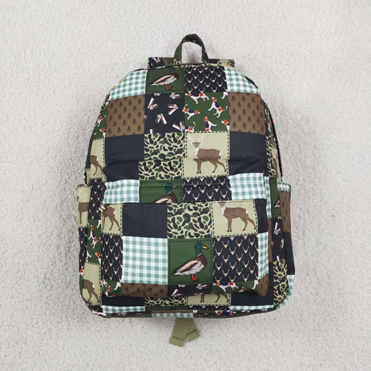 Baby Boys Green Brown Ducks Deer Camo Checked Hunting School Backpack Bags