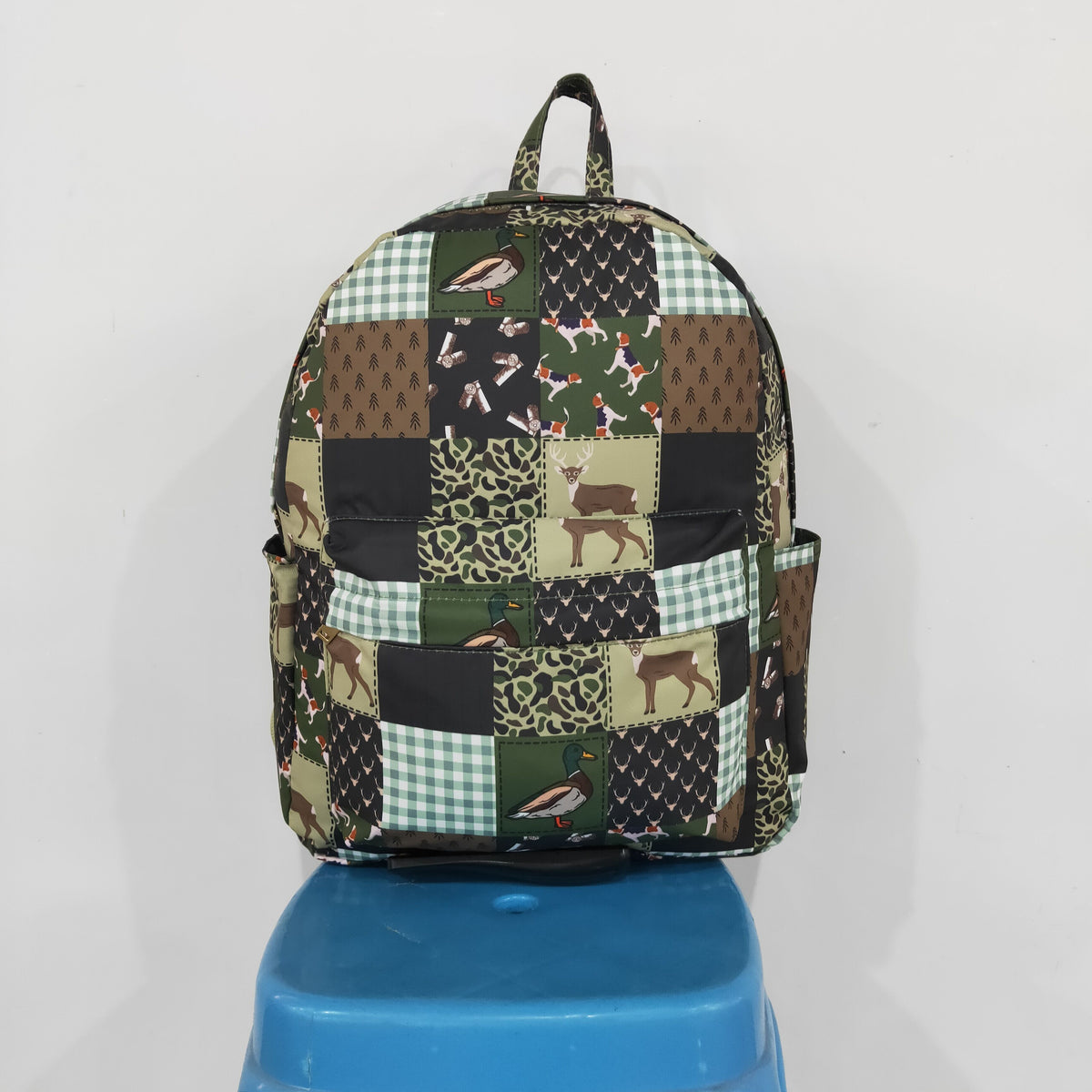 Baby Boys Green Brown Ducks Deer Camo Checked Hunting School Backpack Bags
