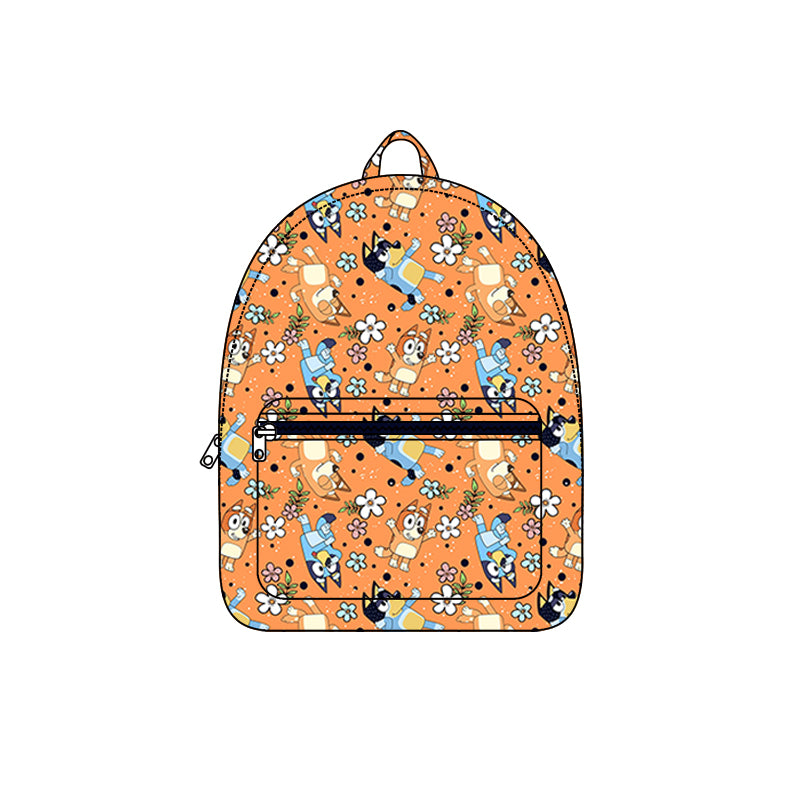 Baby Kids Girls Dog Orange Flowers Backpack Zip Back Bags Preorder