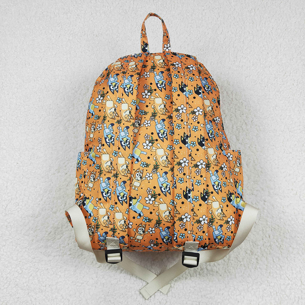 Baby Kids Girls Dog Orange Flowers Backpack Zip Back Bags