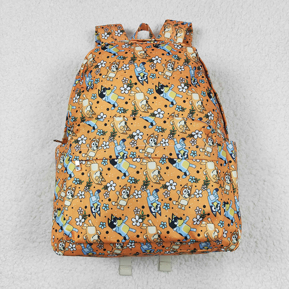 Baby Kids Girls Dog Orange Flowers Backpack Zip Back Bags