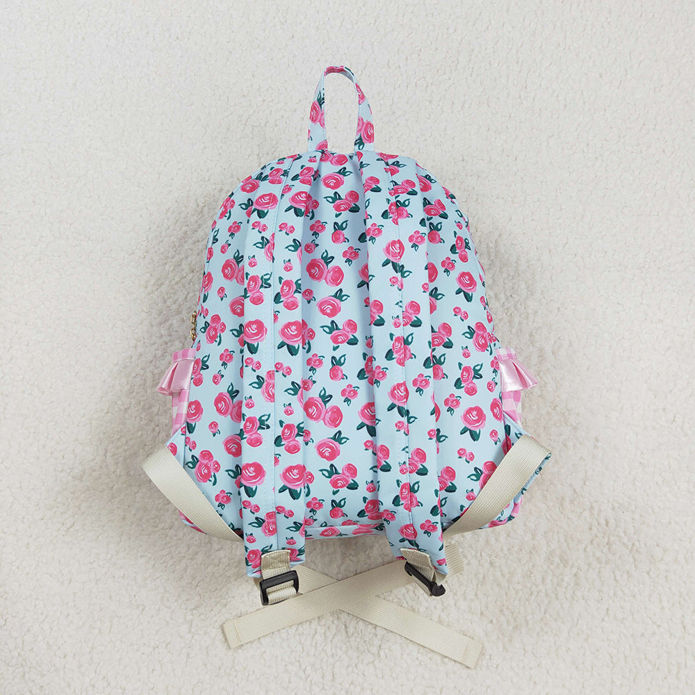 Baby Kids Girls Pink Flowers Checkered Backpack Zip Back Bags