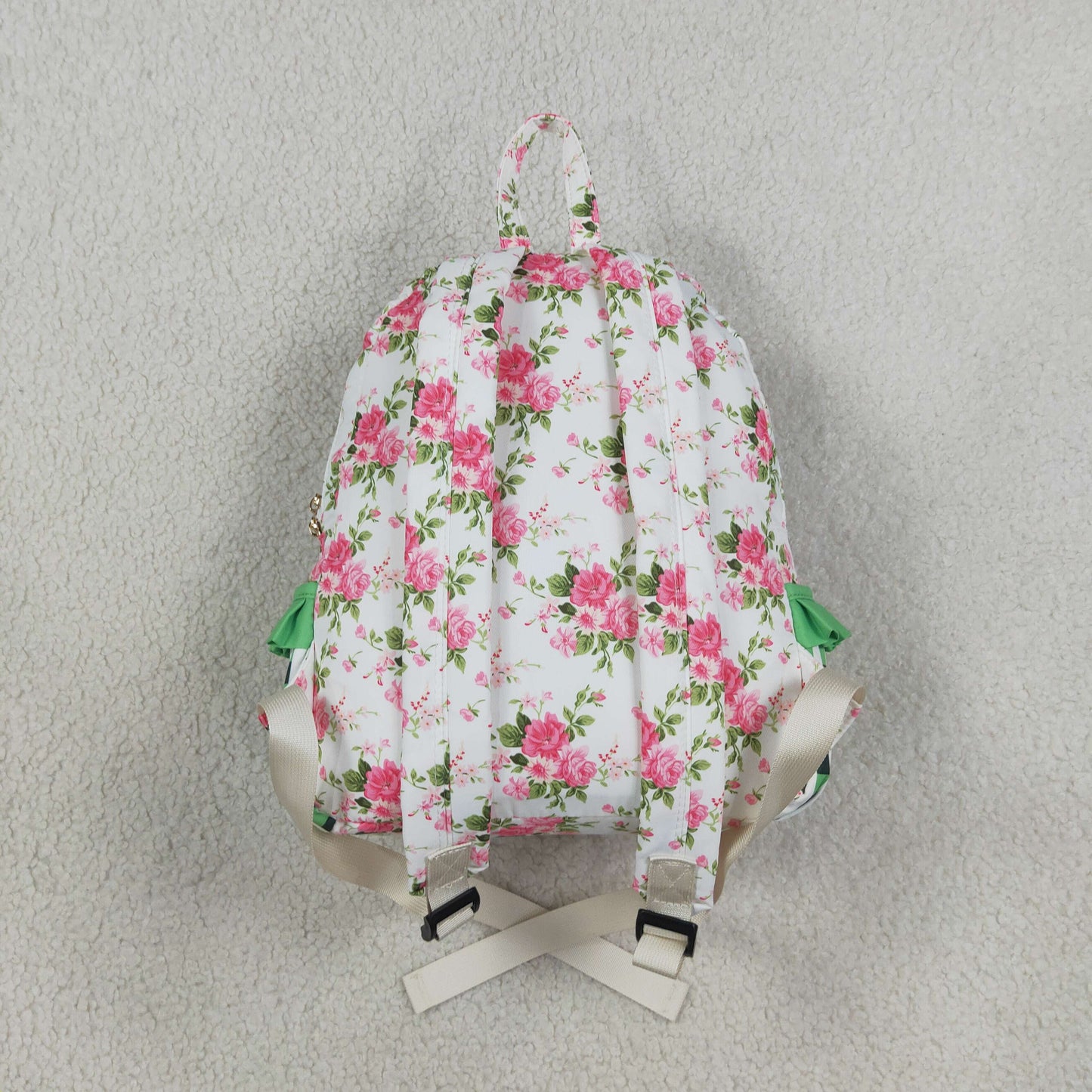 Baby Girls Green Checkered Flowers Backpack School Zip Bags