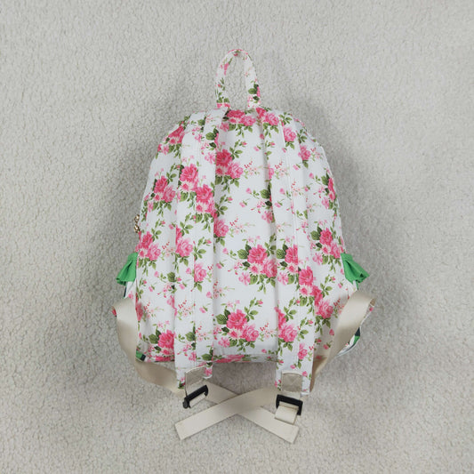 Baby Girls Green Checkered Flowers Backpack School Zip Bags