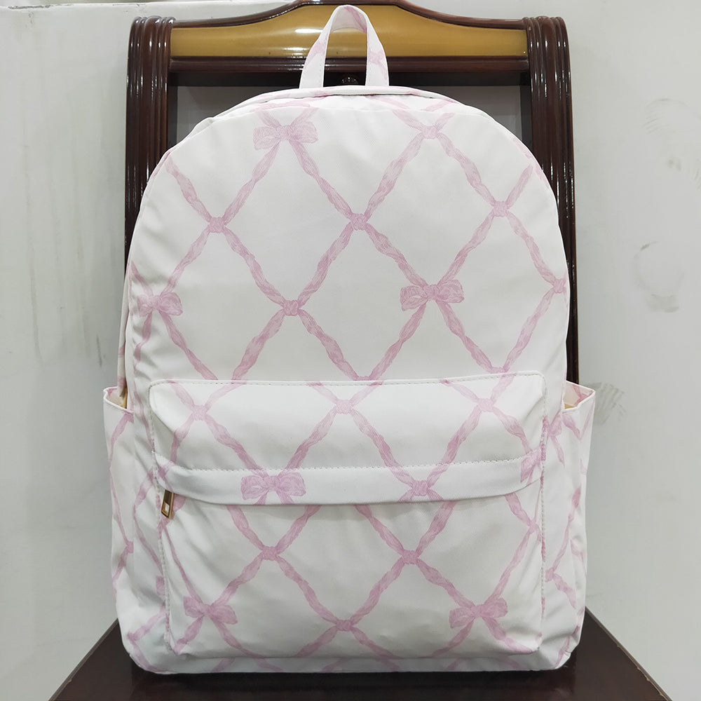 Baby Kids Girls Pink Bows Backpack Zip Back Bags