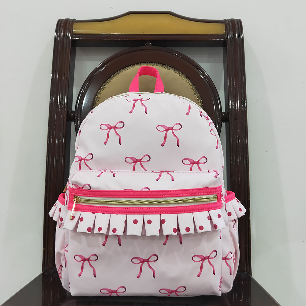 Baby Kids Girls Pink Bows Backpack Zip Back Bags