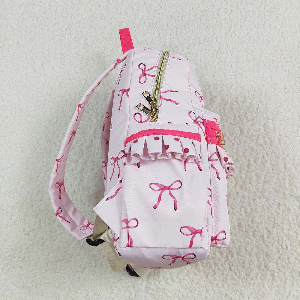 Baby Kids Girls Pink Bows Backpack Zip Back Bags