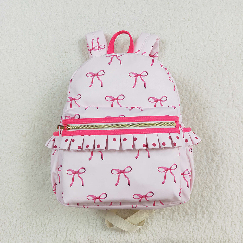 Baby Kids Girls Pink Bows Backpack Zip Back Bags