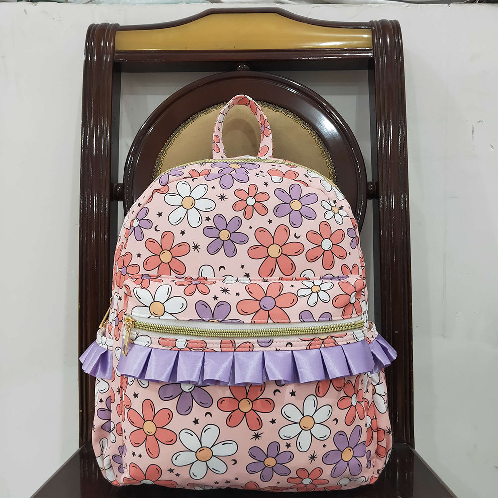 Baby Kids Girls Pink Flowers Backpack Zip Back Bags