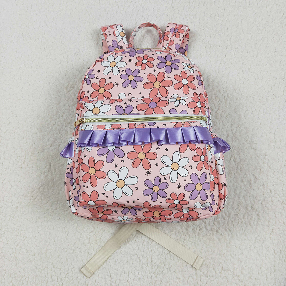 Baby Kids Girls Pink Flowers Backpack Zip Back Bags