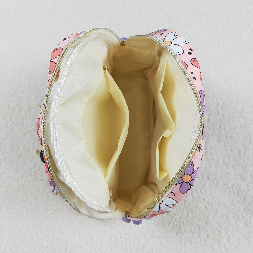 Baby Kids Girls Pink Flowers Backpack Zip Back Bags