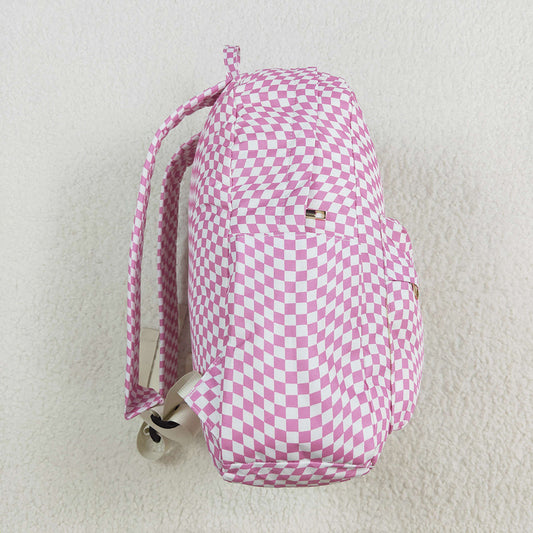 Baby Kids Girls Pink Checkered Backpack Zip Back Bags