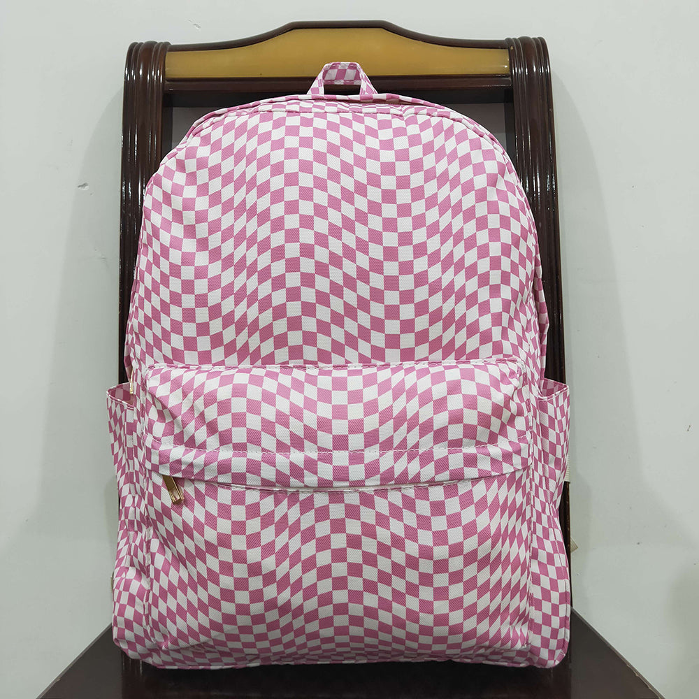 Baby Kids Girls Pink Checkered Backpack Zip Back Bags