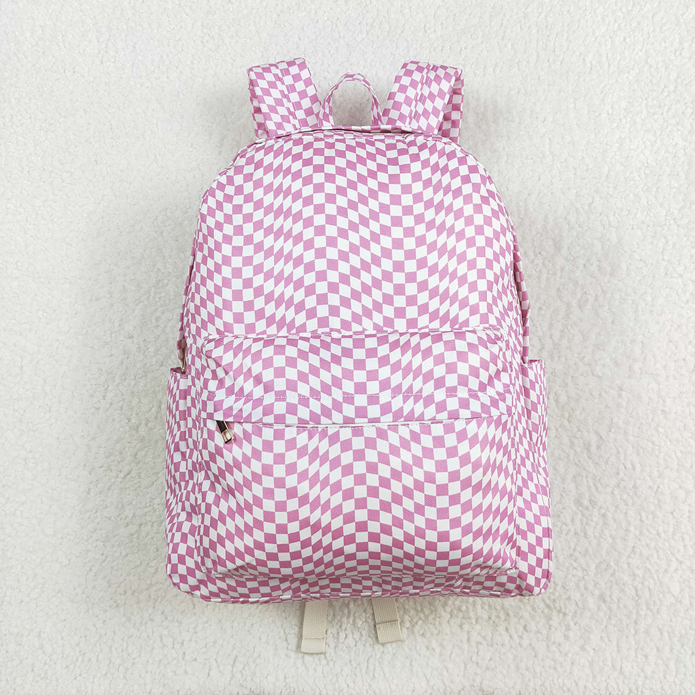 Baby Kids Girls Pink Checkered Backpack Zip Back Bags