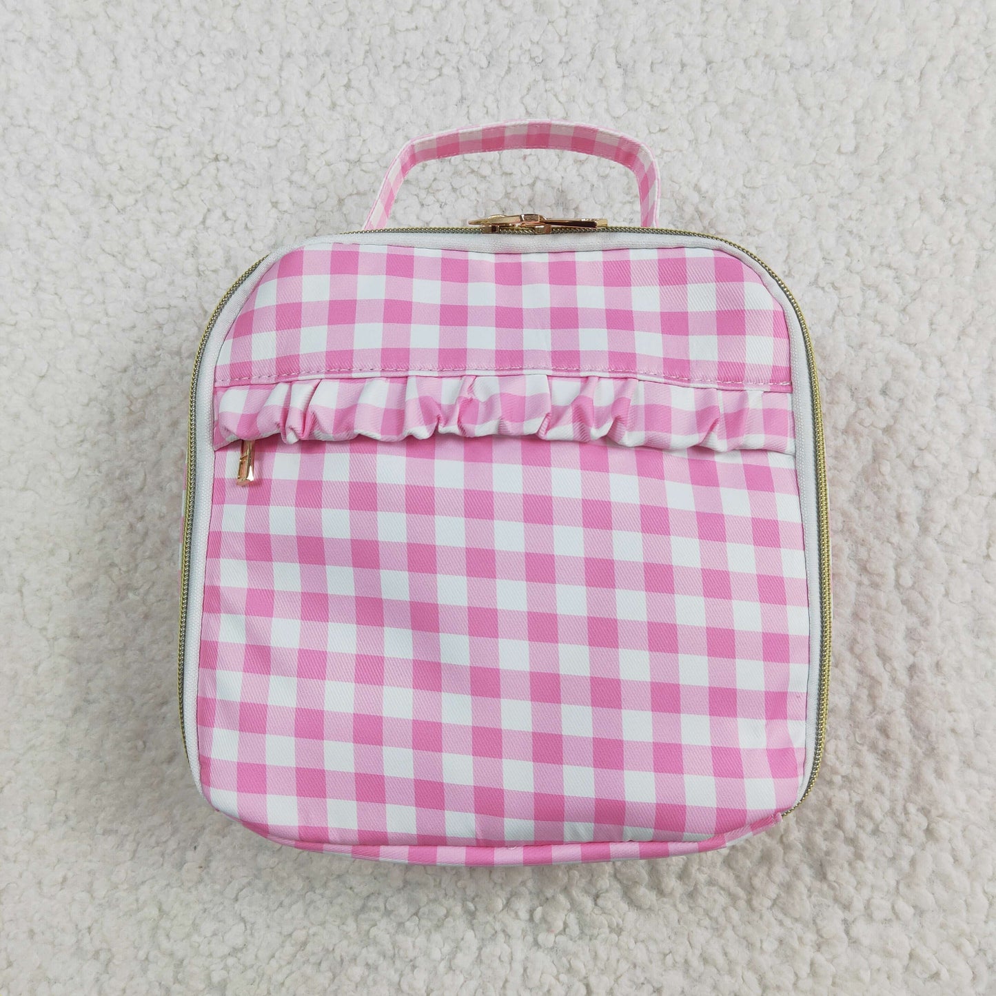Sibling Pink Checkered Print Gym Lunch Boxes Bags