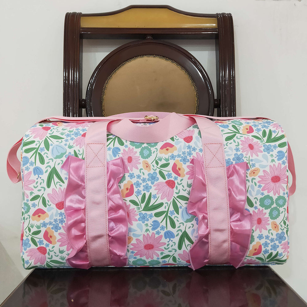 Pink Ruffle Floral Print Gym Duffle Bags
