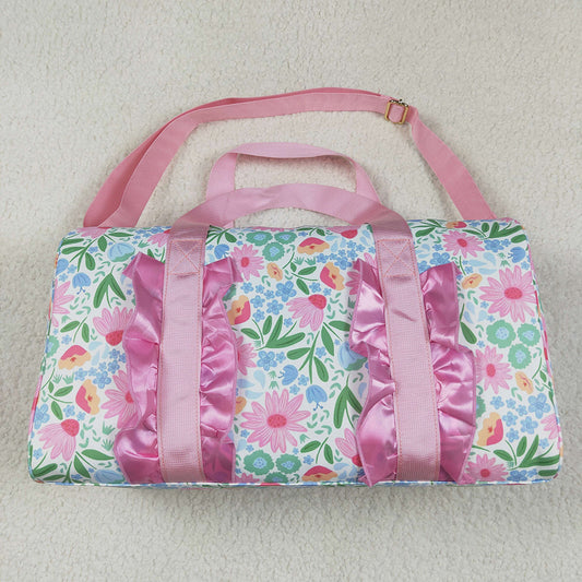 Pink Ruffle Floral Print Gym Duffle Bags