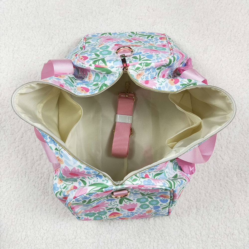 Pink Ruffle Floral Print Gym Duffle Bags