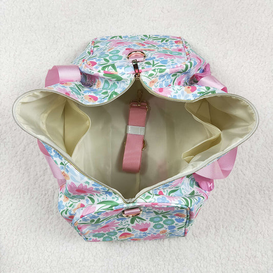 Pink Ruffle Floral Print Gym Duffle Bags