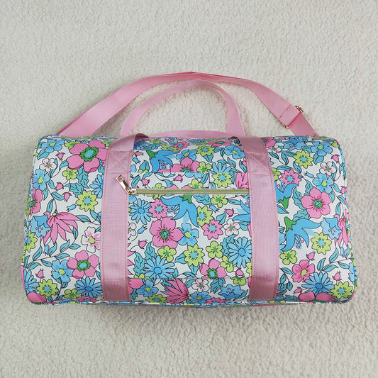 Pink Ruffle Blue Floral Print Gym Duffle Bags
