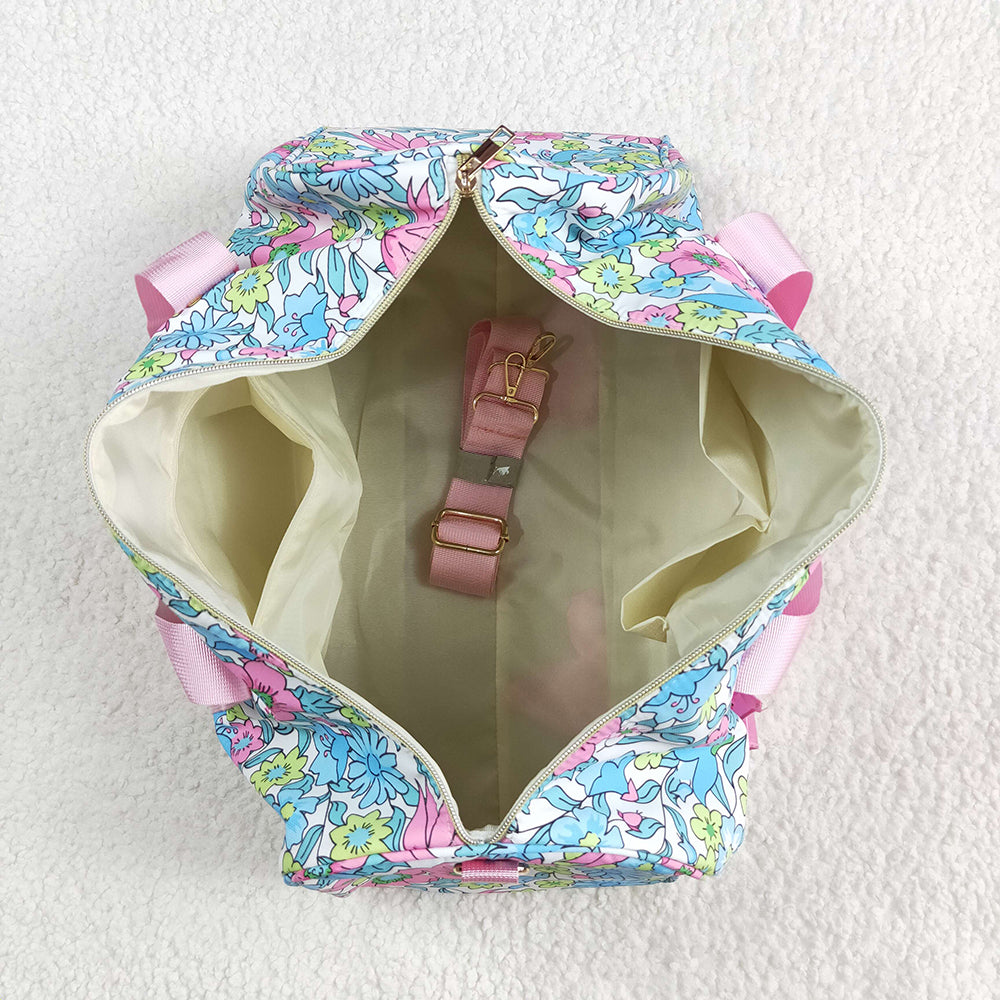 Pink Ruffle Blue Floral Print Gym Duffle Bags