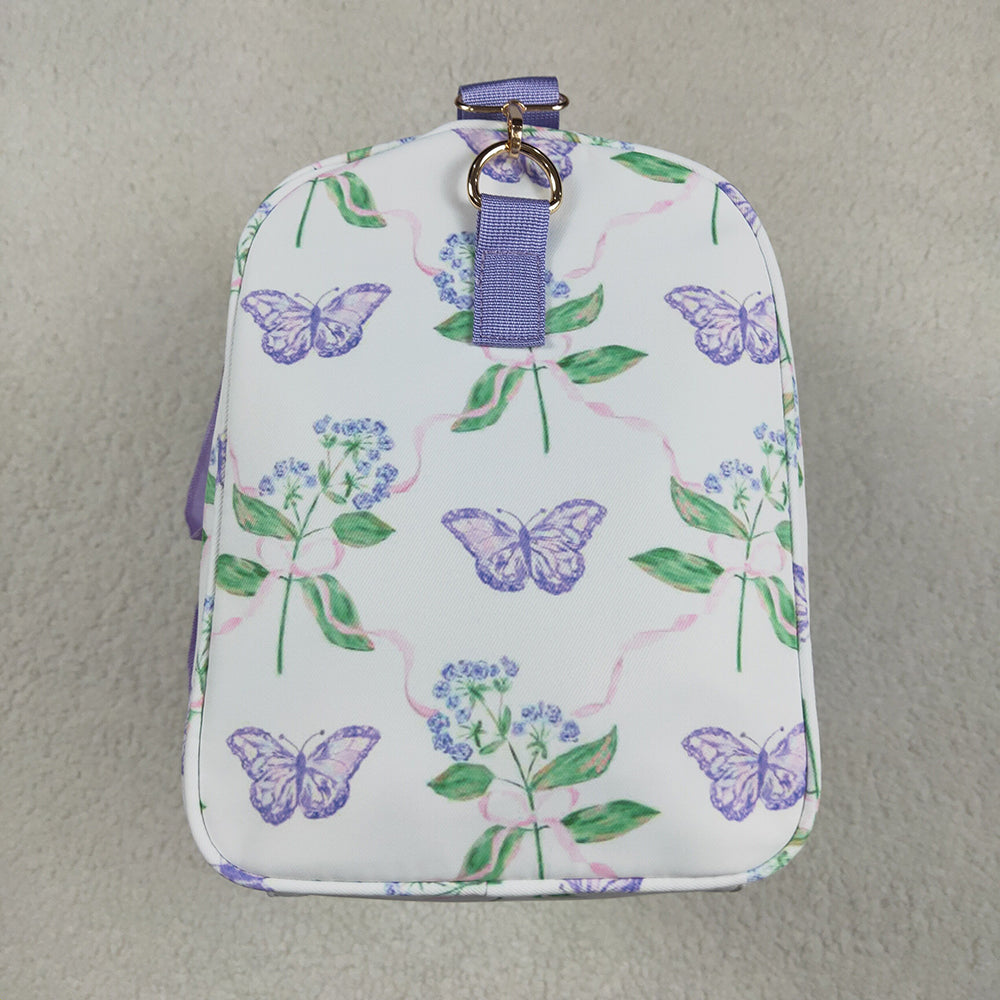 Lavender Ruffle Butterfly Floral Print Gym Duffle Bags