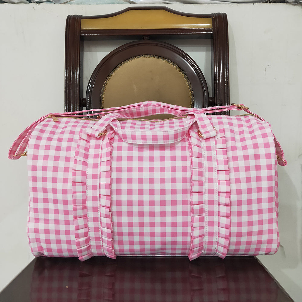 Pink Checkered Print Gym Ruffle Bags
