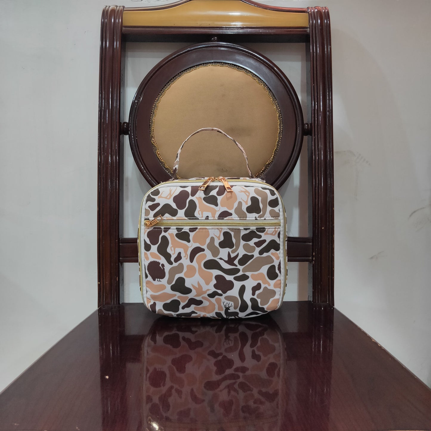 Green Deer Western Camo Print Zipper Lunch Bags