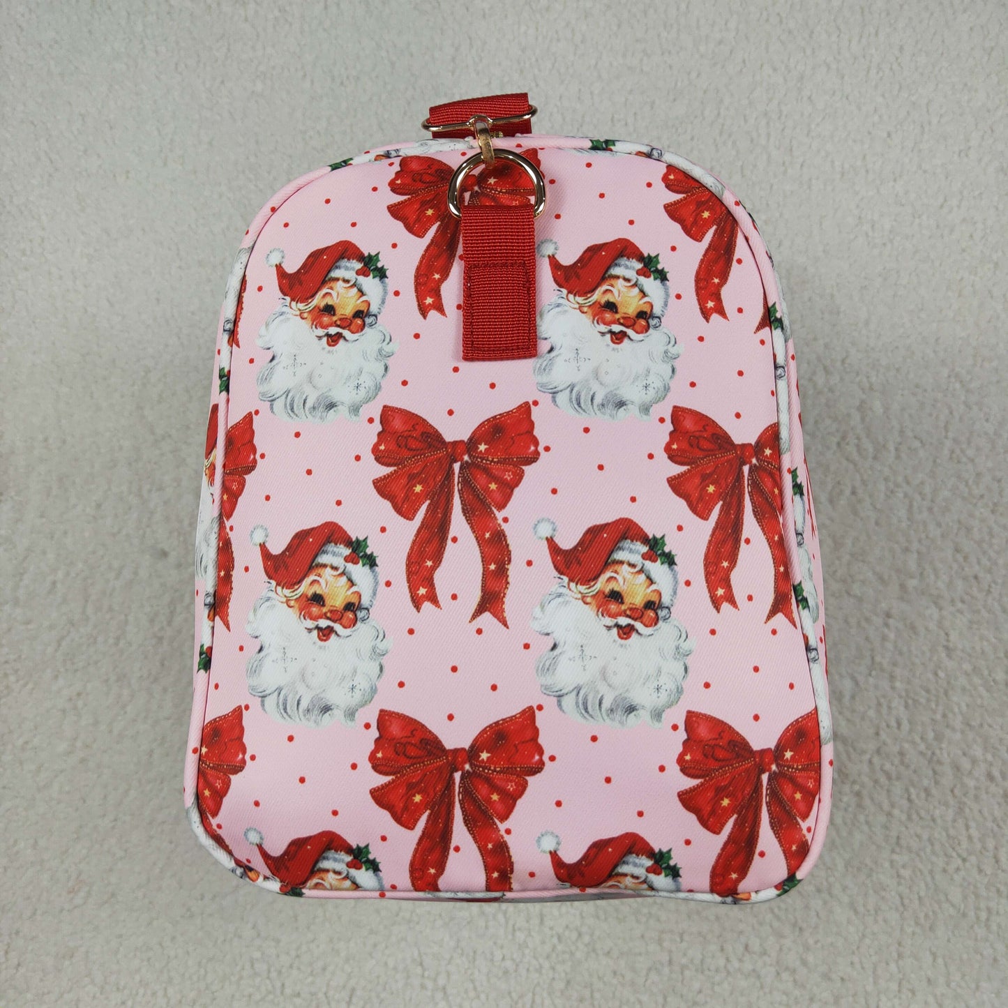 Christmas Red Ruffle Bows Santa Print Zipper Gym Bags