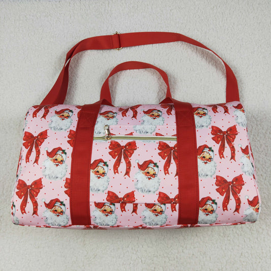 Christmas Red Ruffle Bows Santa Print Zipper Gym Bags