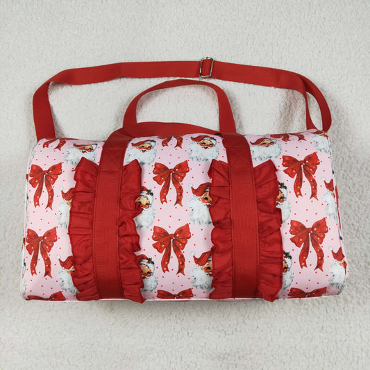 Christmas Red Ruffle Bows Santa Print Zipper Gym Bags