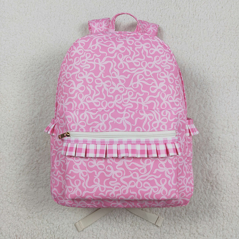 Baby Girls Pink Bows Plaid Ruffle School Bags