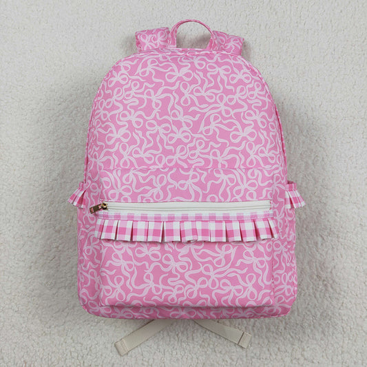 Baby Girls Pink Bows Plaid Ruffle School Bags