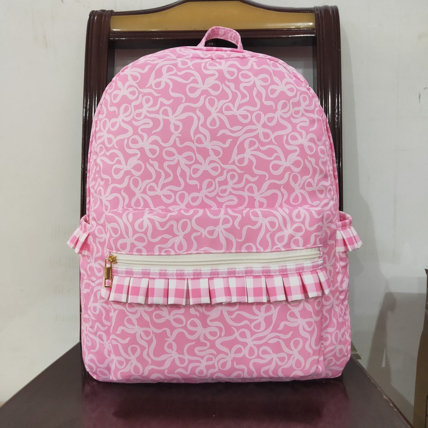 USA Shop Baby Girls Pink Bows Plaid School Backpack Bags