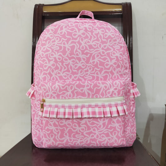 USA Shop Baby Girls Pink Bows Plaid School Backpack Bags