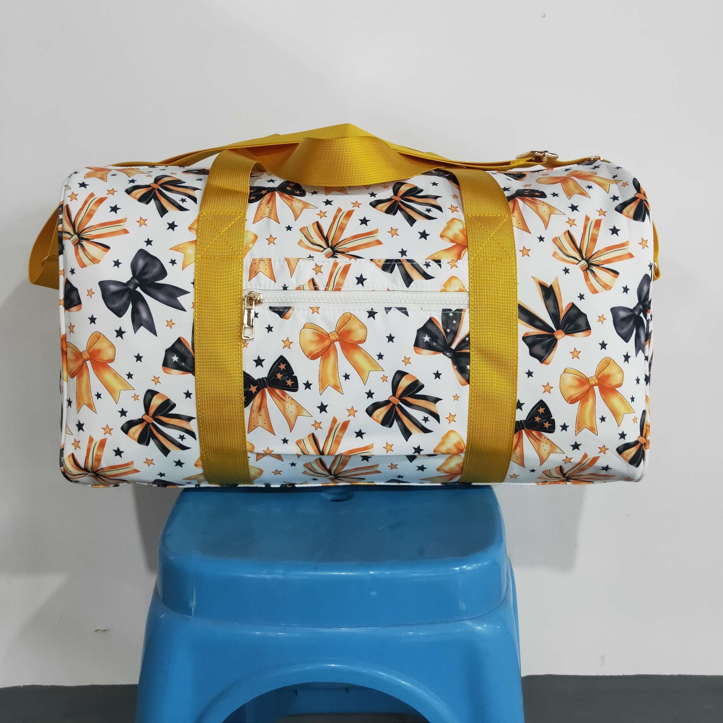 Adult Women Orange Black Stars Bows Gym Bags