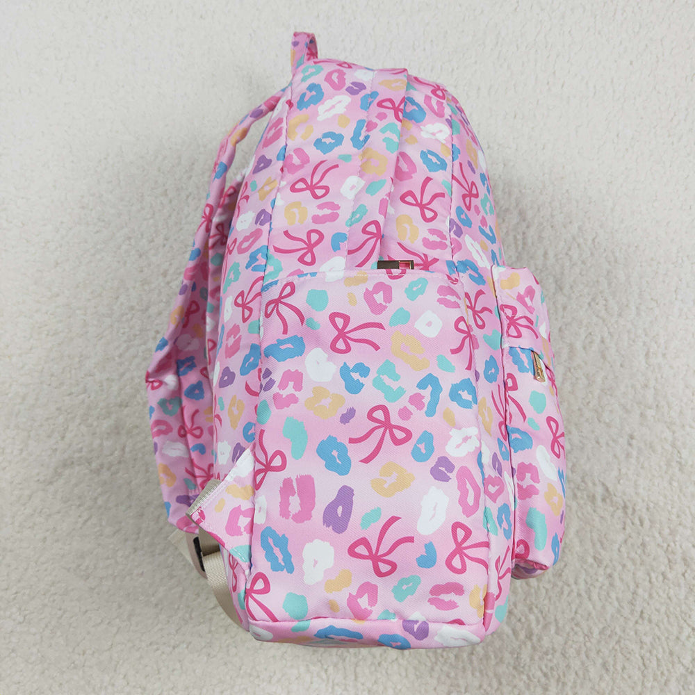 Baby Kids Pink Leopard Bows School Zipper Ruffle Back Bags