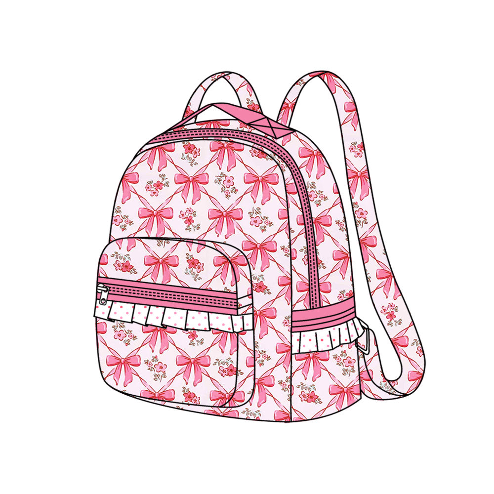 Baby Kids Pink Bows Flowers Plaid Zipper School Back Bags Preorder