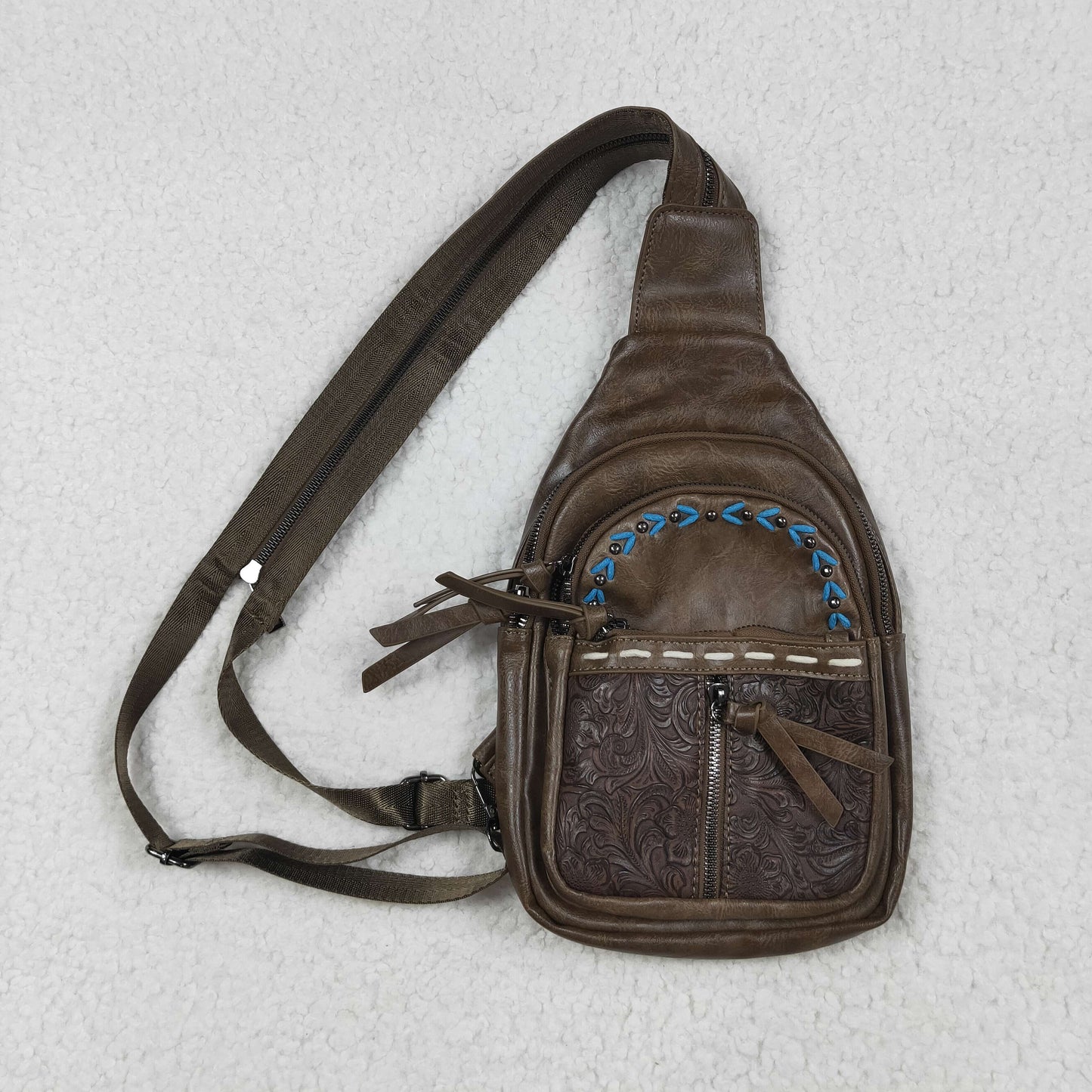 USA Dark Brown Zipper Flowers Back Bags